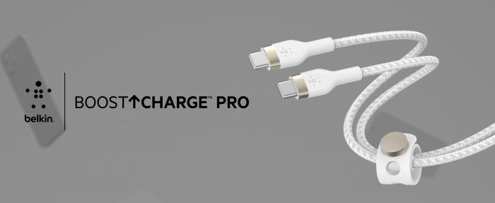 Кабель Belkin USB-С - USB-C плетений, силіконовий, з ремінцем на магніті, 1м, білий