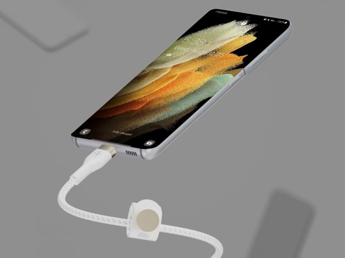 Кабель Belkin USB-С - USB-C плетений, силіконовий, з ремінцем на магніті, 1м, білий