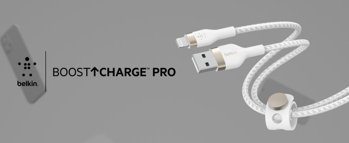 Кабель Belkin USB-A - Lightning плетений, силіконовий, з ремінцем на магніті, 1м, білий