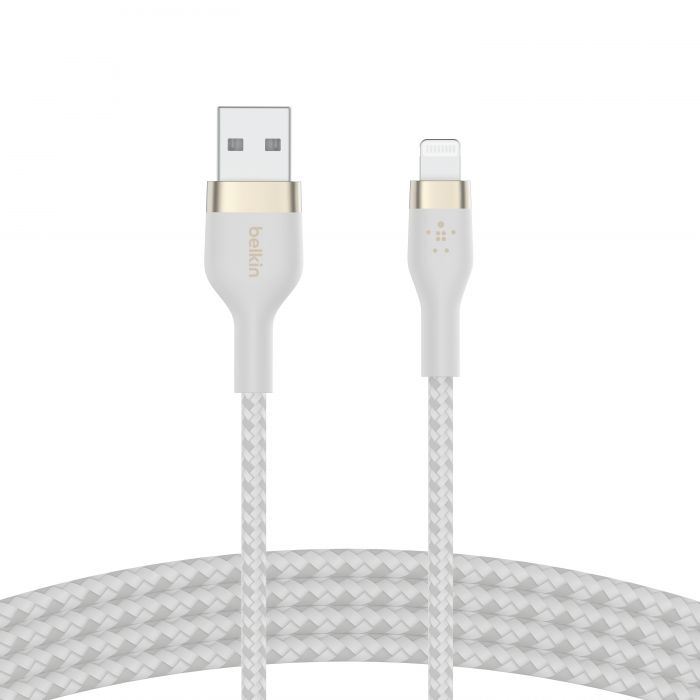 Кабель Belkin USB-A - Lightning плетений, силіконовий, з ремінцем на магніті, 1м, білий