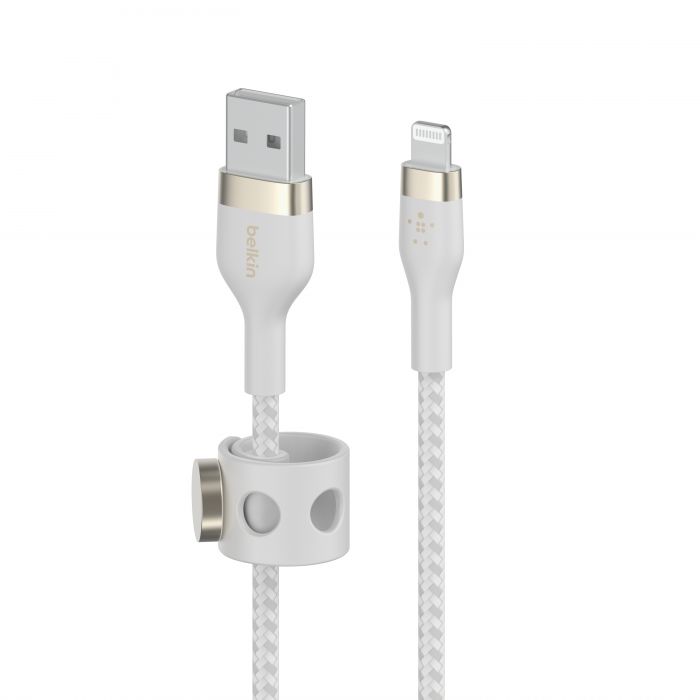 Кабель Belkin USB-A - Lightning плетений, силіконовий, з ремінцем на магніті, 1м, білий