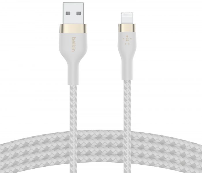 Кабель Belkin USB-A - Lightning плетений, силіконовий, з ремінцем на магніті, 1м, білий