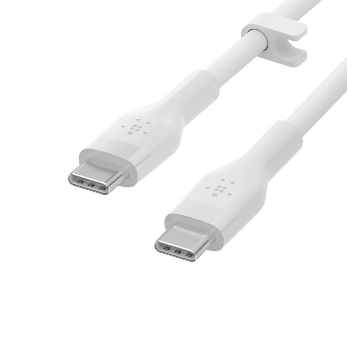 Кабель Belkin USB-С - USB-C силіконовий, з кліпсою, 1м, білий