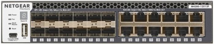 Комутатор NETGEAR M4300-12X12F (XSM4324S) 12x10GE, 12xSFP+, керований L3 з можливістю стекування