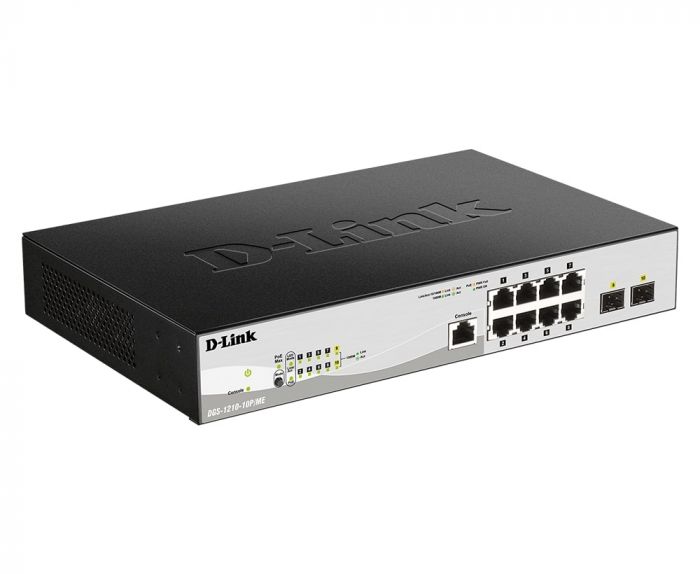 Комутатор D-Link DGS-1210-10P/ME/B 8xGE PoE, 2xSFP, Metro Ethernet