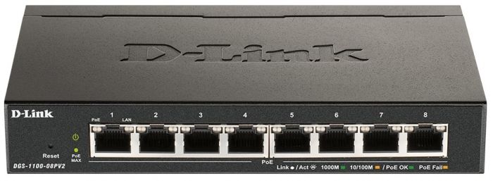 Комутатор D-Link DGS-1100-08PV2 8xGE PoE 64Вт, EasySmart