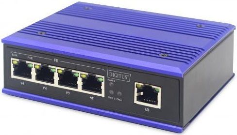Комутатор DIGITUS Industrial 4 Port Fast Ethernet PoE Switch, Unmanaged, 1 Uplink