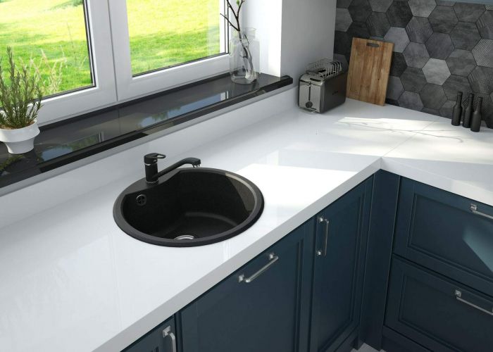 Мийка кухонна Deante Solis, граніт, круг, без крила, 480х480х194мм, чаша - 1, накладна, графіт