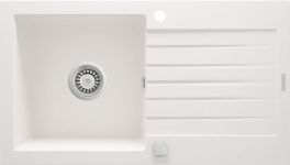 Мийка кухонна Deante Zorba, граніт, прямокутник, з крилом, 760х440х160мм, чаша - 1, накладна, алебастр