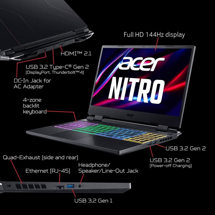 Ноутбук Acer Nitro 5 AN515-58 15.6FHD IPS 144Hz/Intel i7-12700H/16/512F/NVD3050-4/Lin/Black