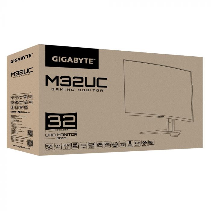 Монітор LCD GIGABYTE 31.5" M32UC, 2xHDMI, DP, USB-C, 3xUSB, MM, VA, 3840x2160, 144Hz, 1ms, 93%DCI-P3, CURVED, AdaptiveSync, HDR400