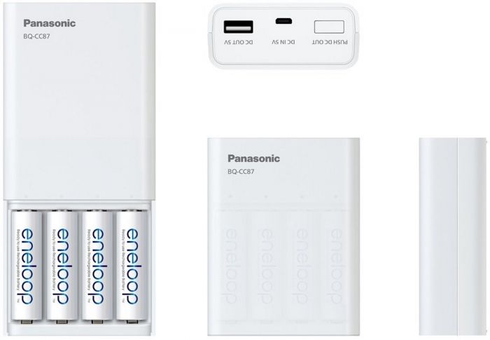 Зарядний пристрій Panasonic USB in/out з функцією Power Bank+4AA 1900 mAh