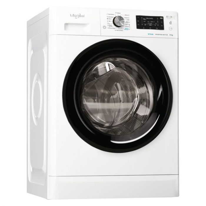 Пральна машина Whirlpool фронтальна, 9кг, 1400, A+++, 60см, дисплей, пара, інвертор, люк чорний, білий