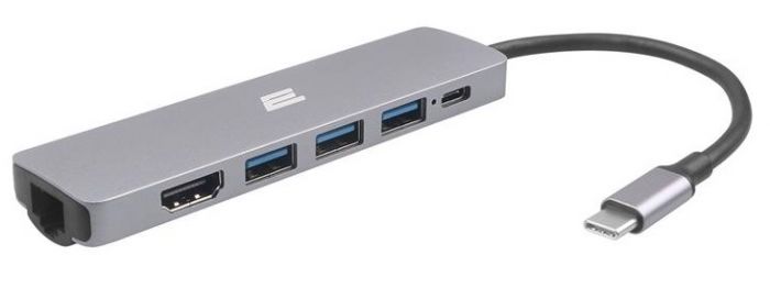 Адаптер 2Е USB-C Slim Aluminum Multi-Port 6in1