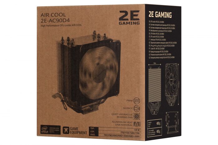 Процесорний кулер 2E GAMING AIR COOL (AC90D4) OEM,775,115X,1366,1200,1700, FM1,FM2,AM2,AM2+,AM3,AM3+,AM4, 90мм,TDP 130W