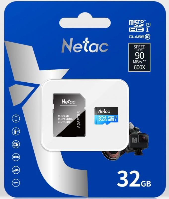 Карта пам'яті Netac microSD  32GB C10 UHS-I R80MB/s + SD