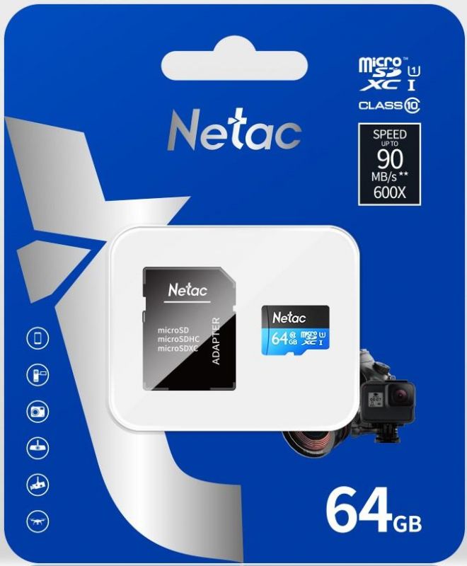 Карта пам'яті Netac microSD  64GB C10 UHS-I R80MB/s + SD