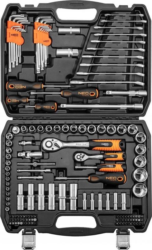 Набір інструменту NEO, 150 од., 1/2", 1/4", торцеві головки, ключі, кейс