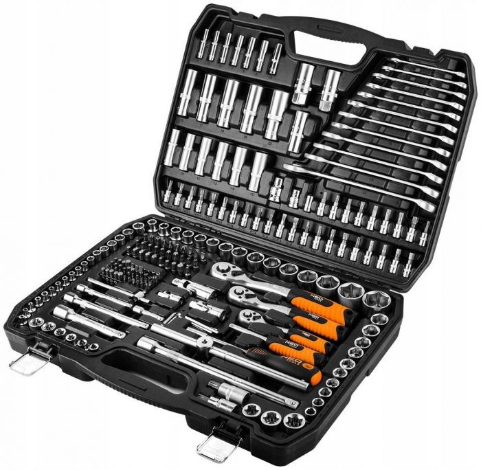 Набір інструменту NEO, 216 од., 1/2", 3/8", 1/4", торцеві головки, ключі, кейс