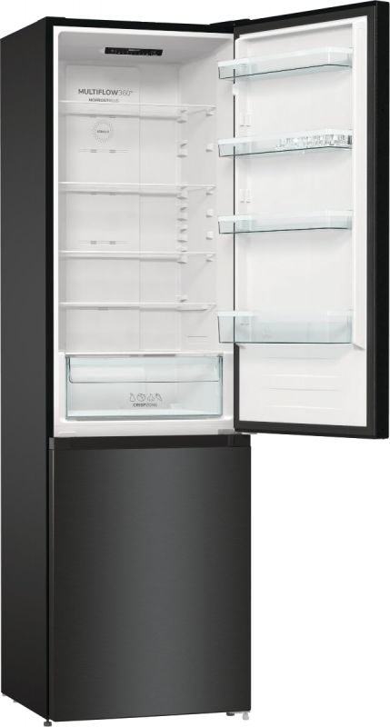 Холодильник з нижн. мороз. камерою Gorenje NRK6202EBXL4 200х60х60см, 2 двері, 235( 96)л, А++, NoFrost+ , LED дисплей, Зона св-ті, чорний