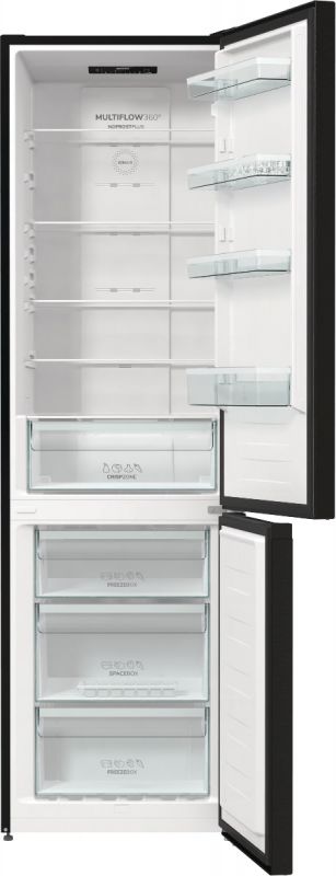 Холодильник з нижн. мороз. камерою Gorenje NRK6202EBXL4 200х60х60см, 2 двері, 235( 96)л, А++, NoFrost+ , LED дисплей, Зона св-ті, чорний