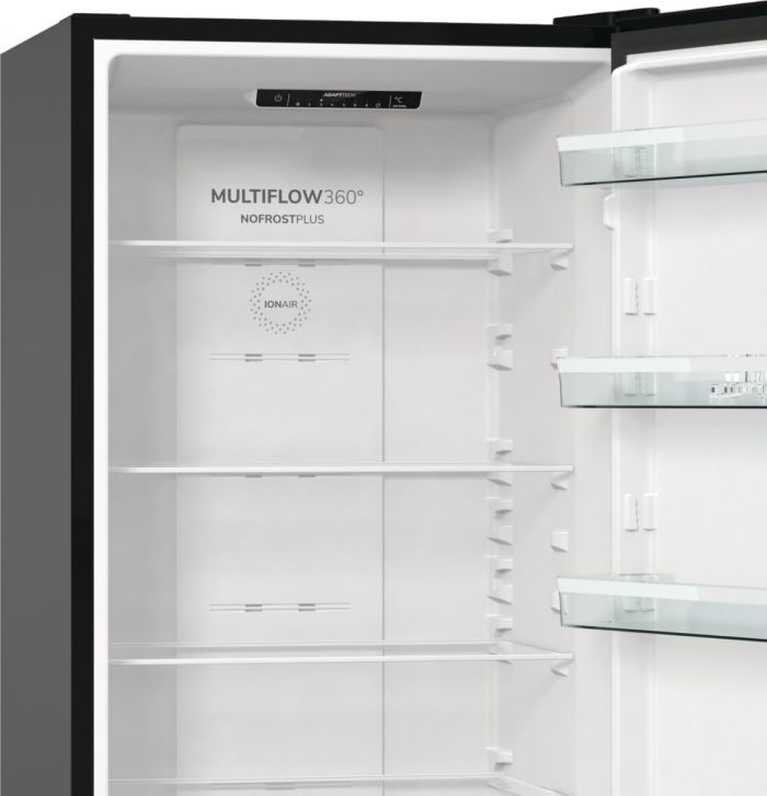 Холодильник з нижн. мороз. камерою Gorenje NRK6202EBXL4 200х60х60см, 2 двері, 235( 96)л, А++, NoFrost+ , LED дисплей, Зона св-ті, чорний