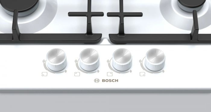 Варильна поверхня Bosch  газова на склі, 60см, чавун, білий