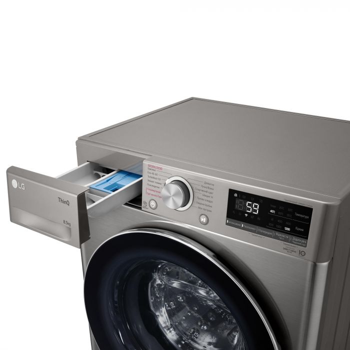 Пральна машина LG фронтальна, 8,5кг, 1200, A+++, 48см, дисплей, пара, інвертор, cріблястий