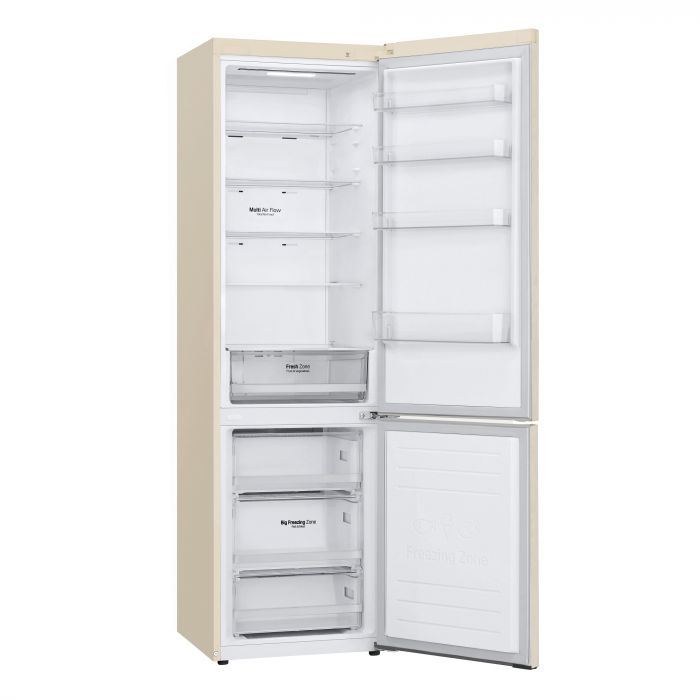 Холодильник LG з нижн. мороз., 203x60х68, холод.відд.-277л, мороз.відд.-107л, 2дв., А++, NF, інв., диспл зовн., зона св-ті, бежевий