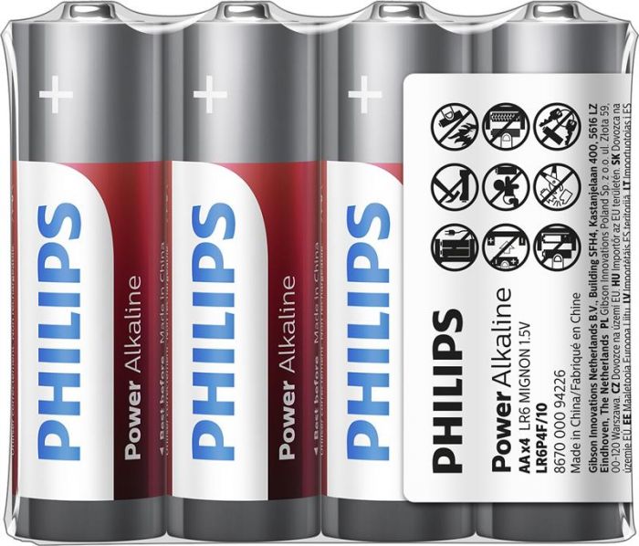 Батарейка Philips Power Alkaline AA лужна плівка, 4 шт