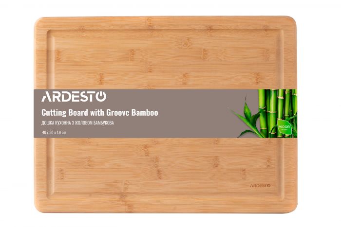Дошка кухонна Ardesto Midori з жолобом, 40*30*1.9 см, бамбук