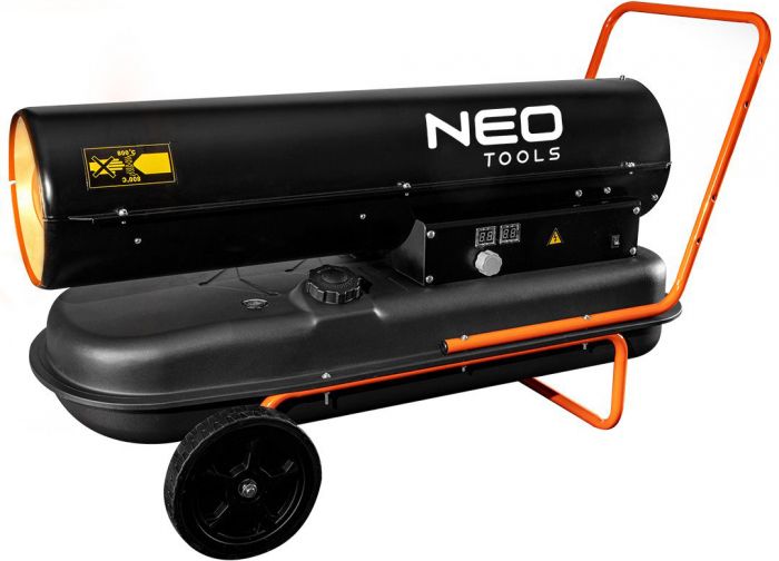Теплова гармата дизель/гас Neo Tools, прямого нагріву, 50кВт, 720м2, 1100м3/год, колеса, IPX4, чорний, 22.7кг