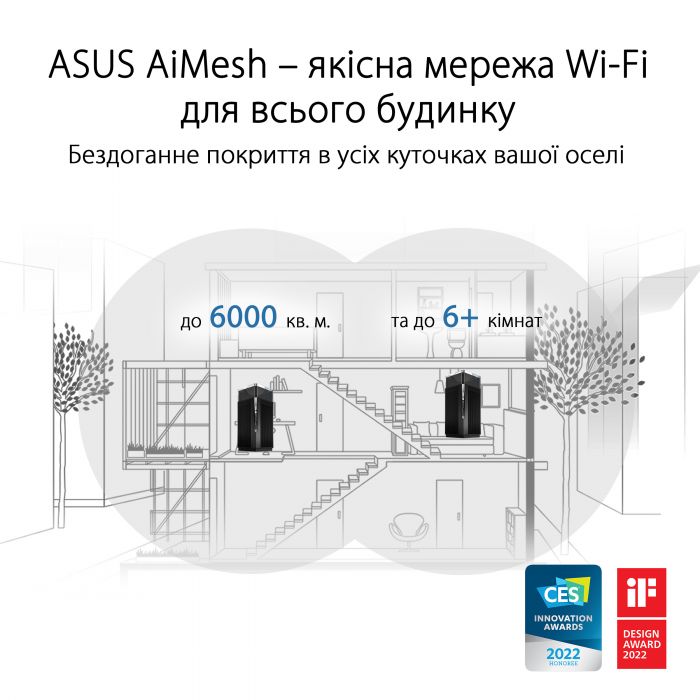 Маршрутизатор ASUS ZenWiFi Pro ET12 AXE11000 Wi-Fi6E 2PK 2xGE LAN 1x2.5GE LAN 1x2.5GE LAN 1x2.5GE WAN MU-MIMO OFDMA MESH