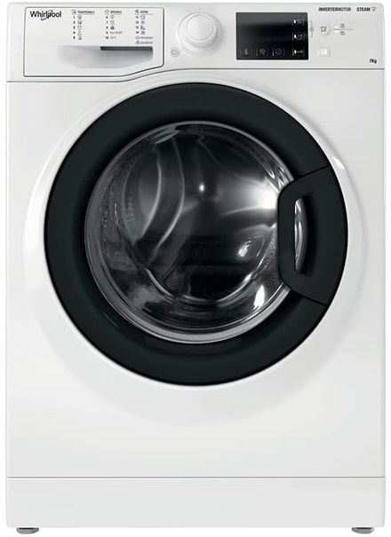 Пральна машина Whirlpool фронтальна, 7кг, 1200, A+++, 43.5см, дисплей, пара, інвертор, люк чорний, білий