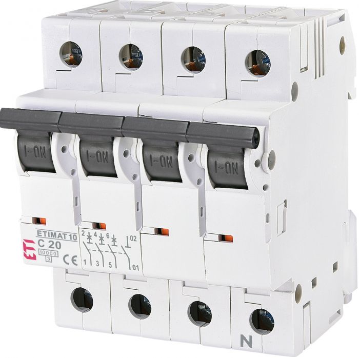 Автоматичний вимикач ETI, ETIMAT 10 3p+N C 20А (10 kA)