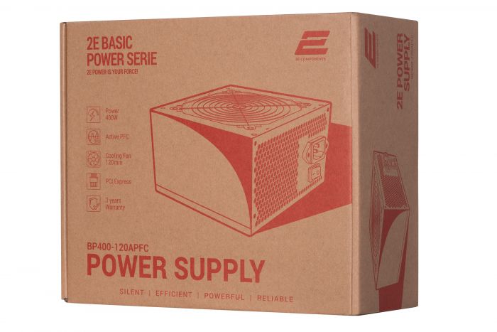 Блок живлення 2E BASIC POWER  (400W), 80%, 120mm, 1xMB 24pin(20+4), 1xCPU 8pin(4+4), 3xMolex, 4xSATA, 1xPCIe 8pin(6+2)