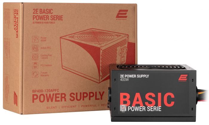 Блок живлення 2E BASIC POWER  (400W), 80%, 120mm, 1xMB 24pin(20+4), 1xCPU 8pin(4+4), 3xMolex, 4xSATA, 1xPCIe 8pin(6+2)