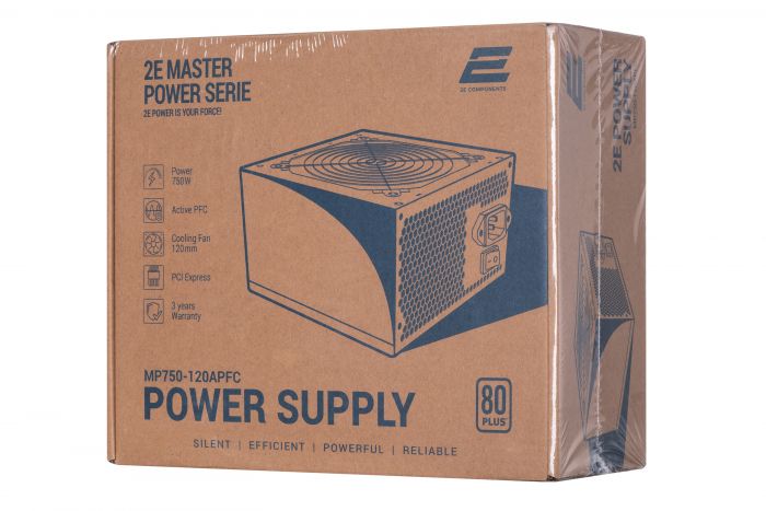 Блок живлення 2E MASTER POWER  (750W), >80%, 80+ White, 120mm, 1xMB 24pin(20+4), 1xCPU 8pin(4+4), 3xMolex, 5xSATA, 4xPCIe 8pin(6+2)