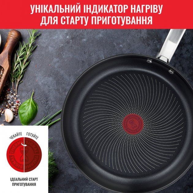 Сковорода Tefal Intuition, 26см, покриття Titanium, індукція, Thermo-Spot, нерж.