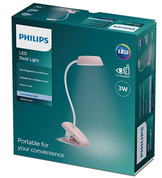 Лампа настольна Philips LED Reading Desk lamp Donutclip 3W, 4000K, 1200mAh (Lithium battery), рожевий