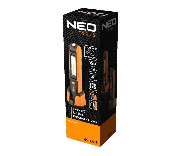 Ліхтар інспекційний Neo Tools, 500 люмен, 5 Вт + 1 Вт, USB, база + ЗУ, 2600 мАг, 3.7 Li-ion, COB LED, IP20