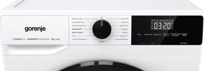 Прально-сушильна машина Gorenje фронтальна, 10(6)кг, 1400, A+, 66см, дисплей, інвертор, повний AquaStop, білий