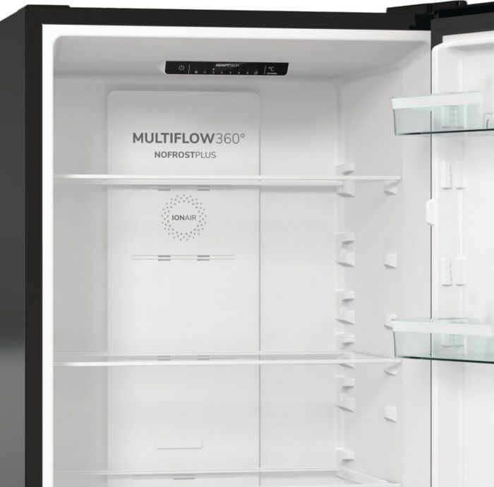 Холодильник з нижн. мороз. камерою Gorenje NRKE62BXL 185х60х60см, 2 двері, 203( 99)л, А++, NoFrost+ , LED дисплей, Зона св-ті, чорний