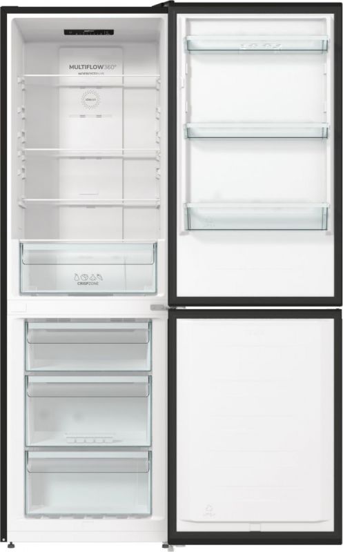 Холодильник з нижн. мороз. камерою Gorenje NRKE62BXL 185х60х60см, 2 двері, 203( 99)л, А++, NoFrost+ , LED дисплей, Зона св-ті, чорний