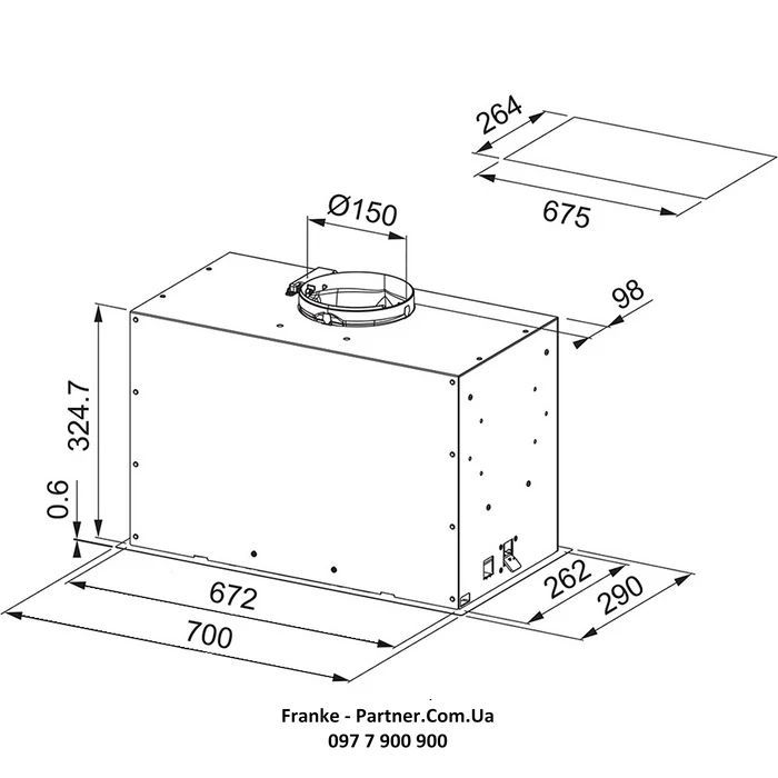 Витяжка Franke вбудовувана Box Flush EVO, 70см, 1120м3ч, FBFEBKMATTA70, чорний