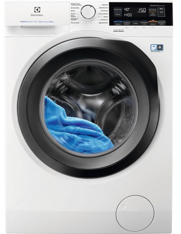 Прально-сушильна машина Electrolux фронтальна, 8(5)кг, 1600, А, 55см, дисплей, пара, інвертор, білий