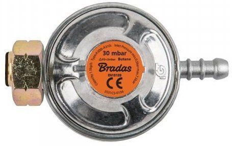 Комплект для підключення газового обладнання BRADAS: редуктор тип Shell W21.8x1/14 LH – 1 шт., шланг 2 м – 1 шт., хомут – 2 шт.