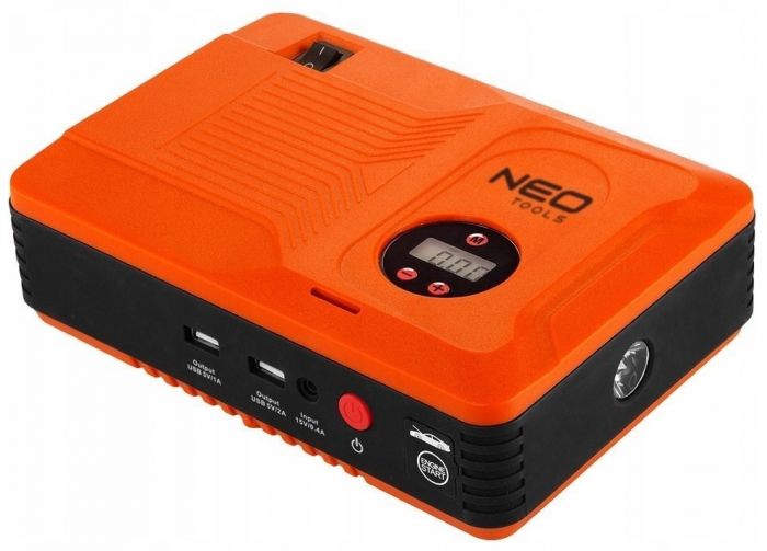 Пусковий пристрій Neo Tools Jump Starter Power Bank для автомобілів, 14000мАч, 2хUSB 5В, 12В, пуск 400A, компресор 3.5 бар, ліхтарик LED