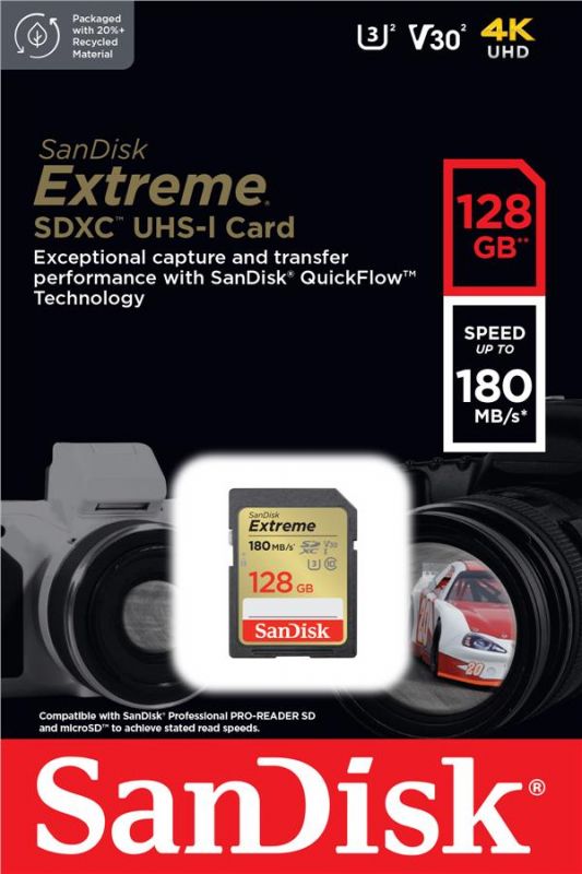 Карта пам'яті SanDisk SD  128GB C10 UHS-I U3 R180/W90MB/s Extreme V30