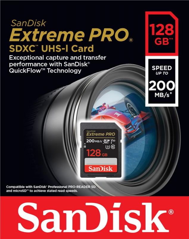 Карта пам'яті SanDisk SD  128GB C10 UHS-I U3 R200/W140MB/s Extreme Pro V30